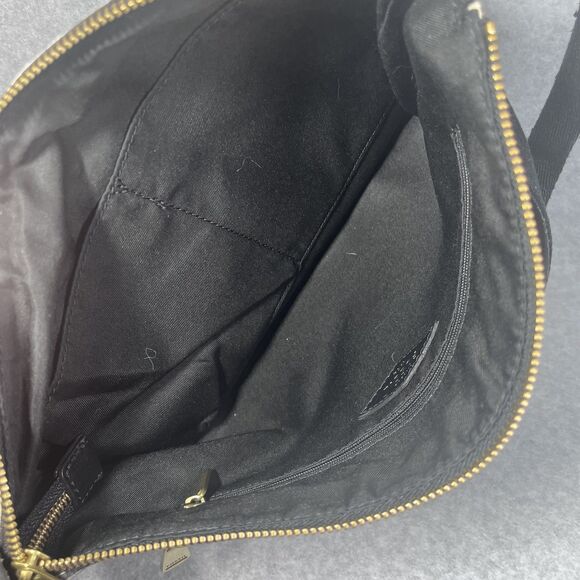 Fossil Crossbody Bag Womens Black White Stripe‎ Canvas Brown Leather Pocket Key - Picture 9 of 16